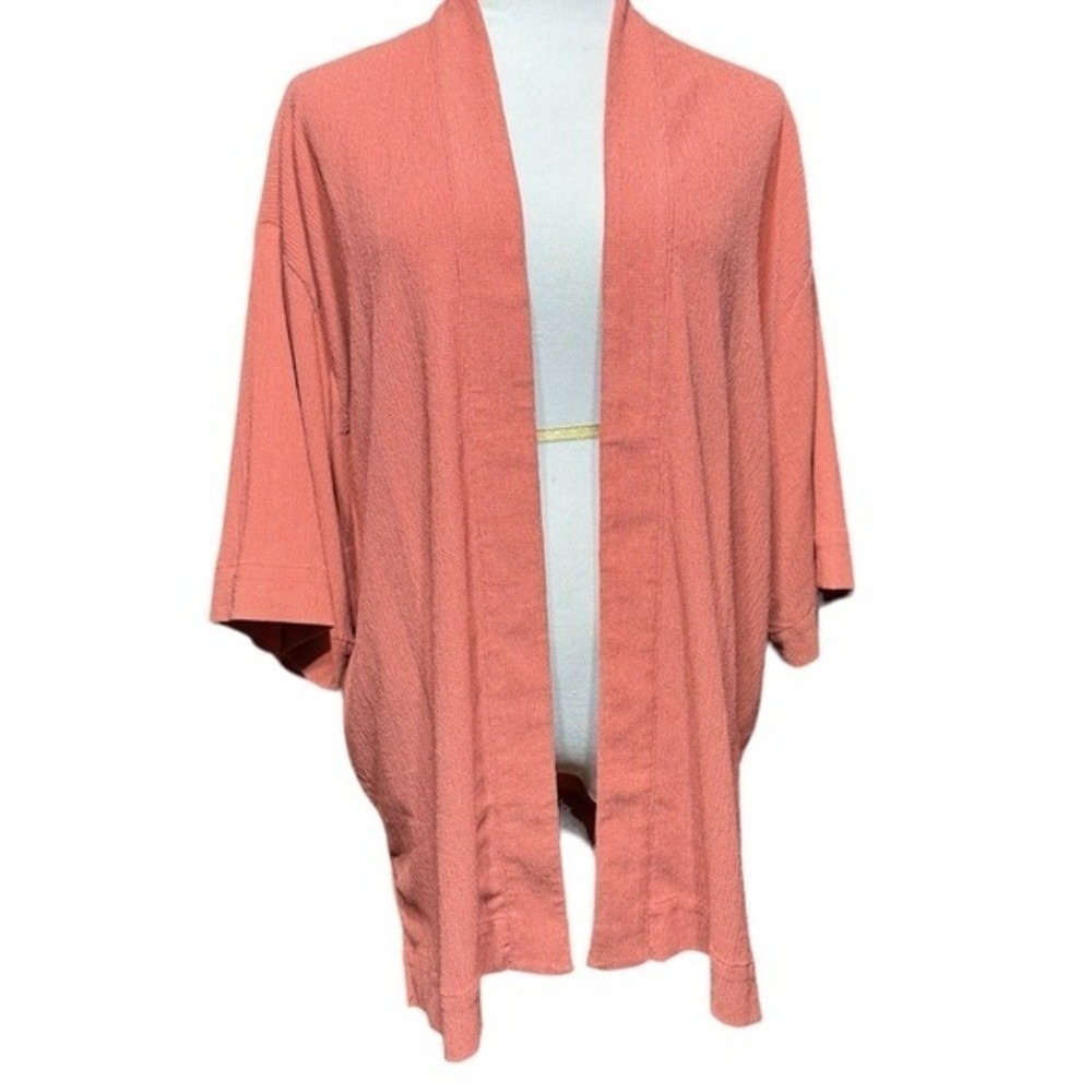 Chicos Travelers Jacket Womens 2 Desert Coral Textured Open Front Kimono New